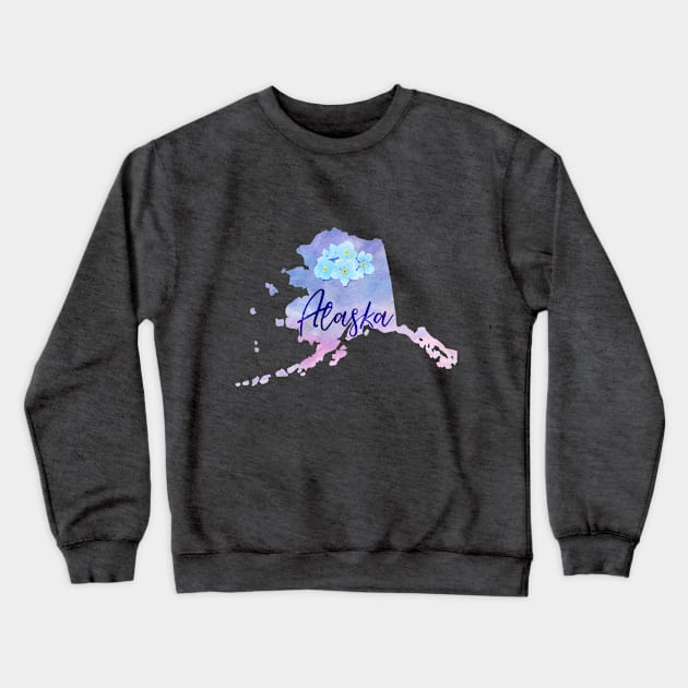 The State of Alaska - Purple Forget-me-not Watercolor Crewneck Sweatshirt by loudestkitten